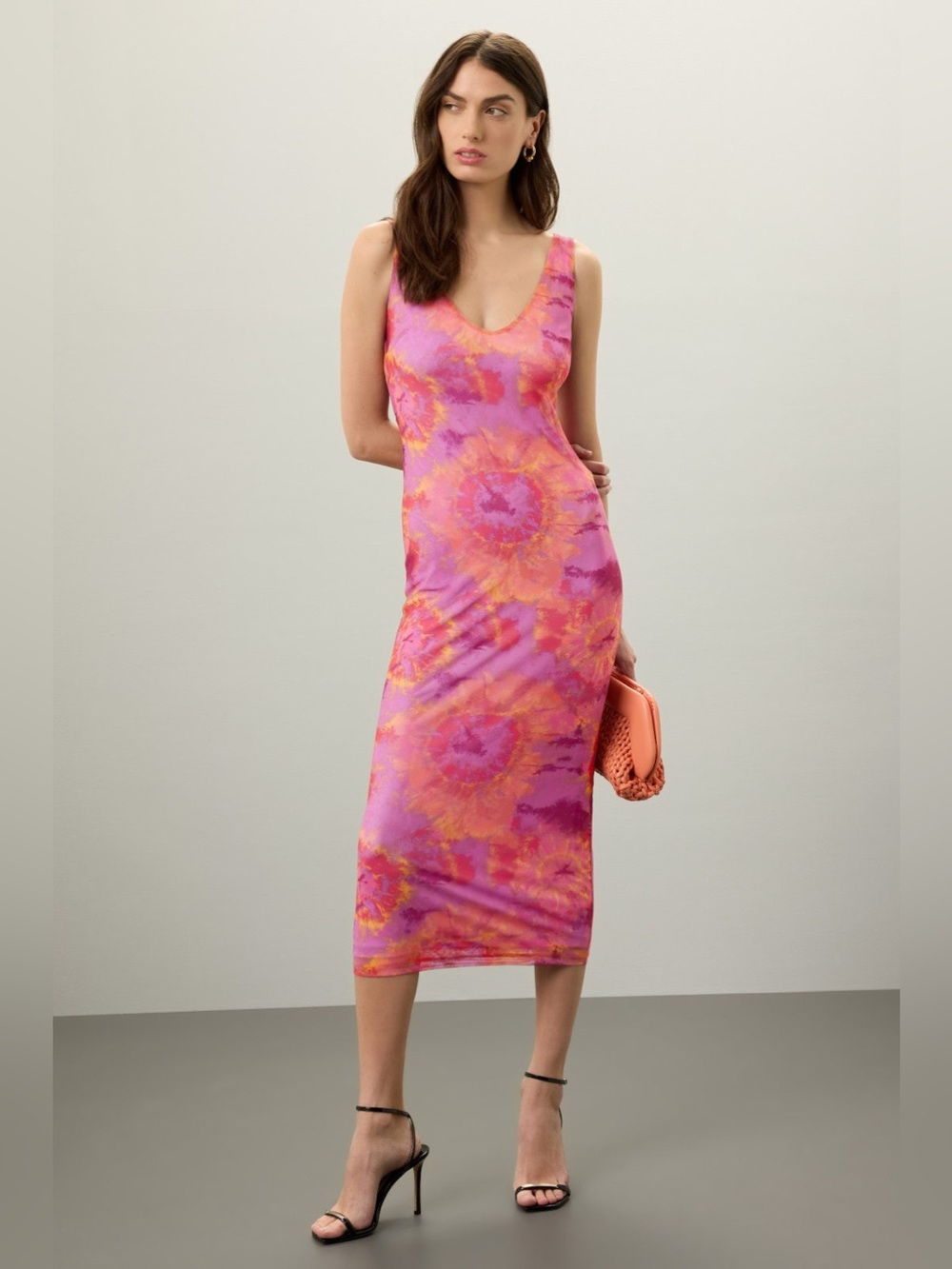 RONNY KOBO Pink Purple Tie-Dye Mesh V-Neck Maxi Dress‎ Size Medium